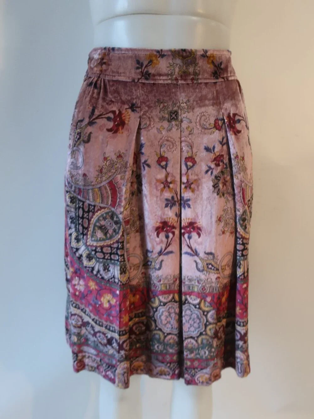 NWT Etro Milano Pink (Item- 207) Paisley Pleated Velvet Wool Blend Skirt 44 US/8